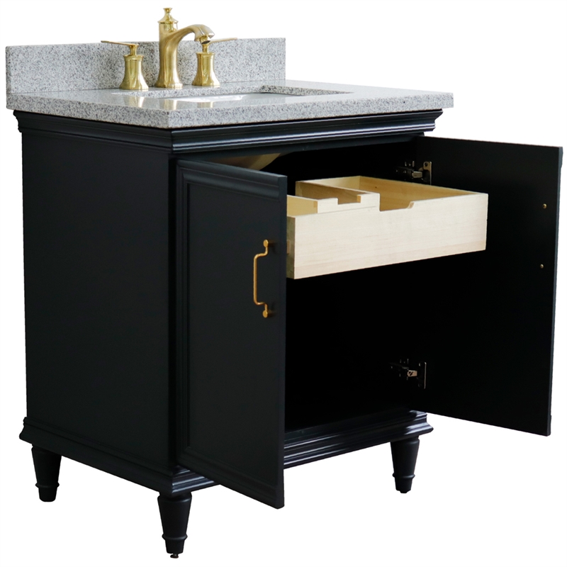 31 in. Single Wooden Vanity  Dark Gray with Gray Granite Rectangle Sink