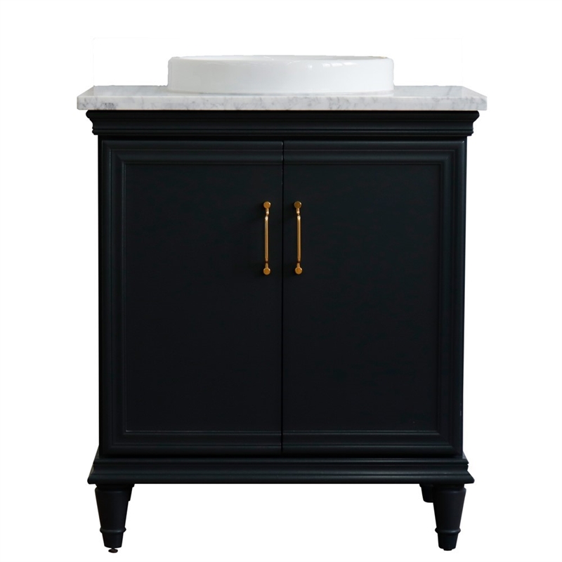 31 in. Single Wooden Vanity  Dark Gray with White Carrara Rectangle Sink
