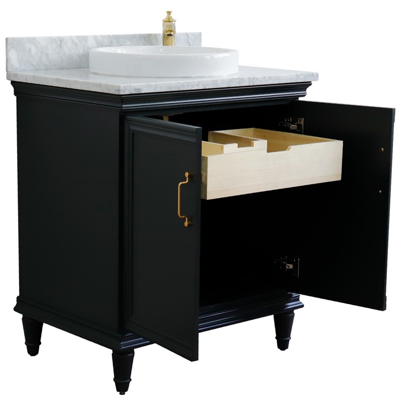 31 in. Single Wooden Vanity  Dark Gray with White Carrara Rectangle Sink