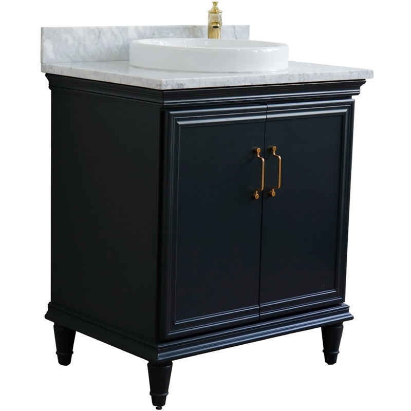 31 in. Single Wooden Vanity  Dark Gray with White Carrara Rectangle Sink