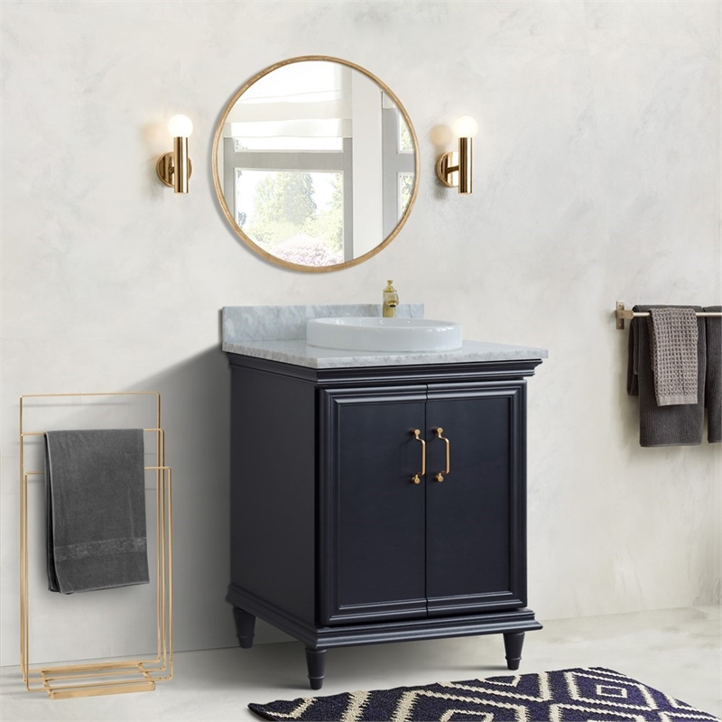 31 in. Single Wooden Vanity  Dark Gray with White Carrara Rectangle Sink