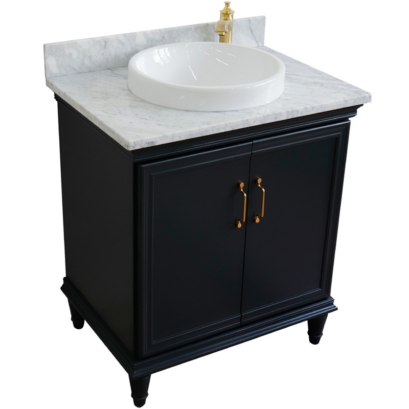 31 in. Single Wooden Vanity  Dark Gray with White Carrara Rectangle Sink