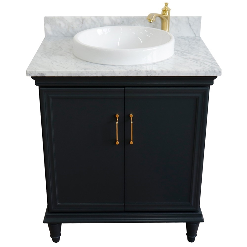 31 in. Single Wooden Vanity  Dark Gray with White Carrara Rectangle Sink