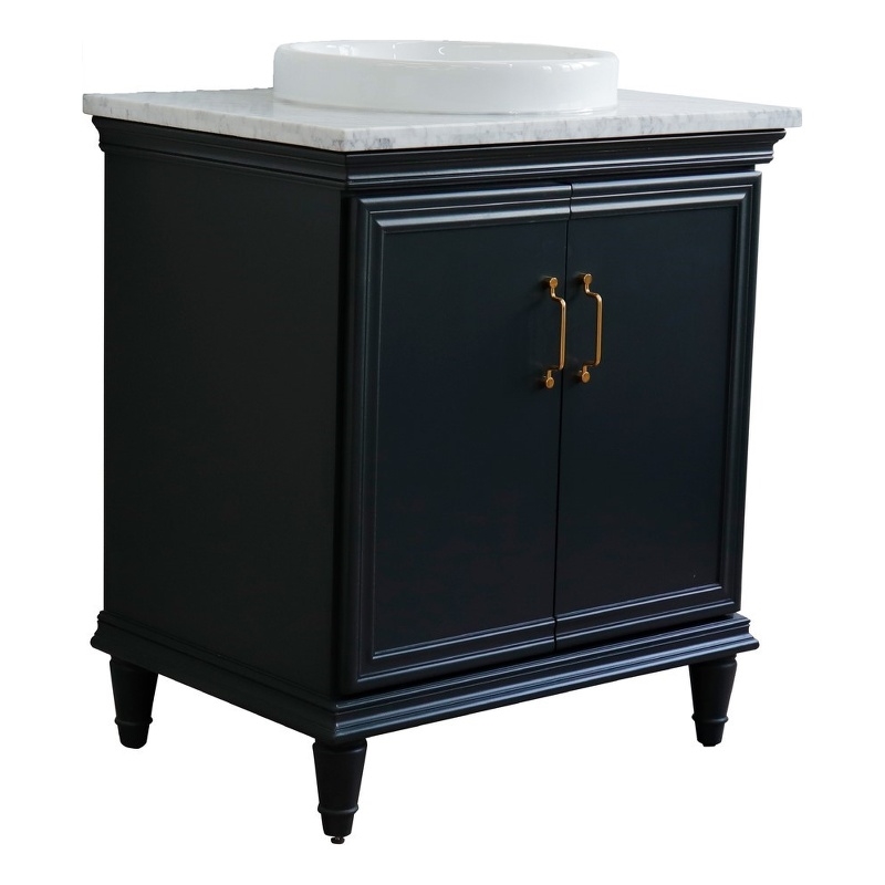31 in. Single Wooden Vanity  Dark Gray with White Carrara Rectangle Sink