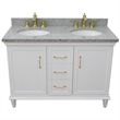 49 in. Double Wooden Vanity White with Gray Granite Oval Sink