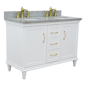 49 in. Double Wooden Vanity White with Gray Granite Oval Sink