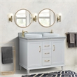 49 in. Double Wooden Vanity White with Gray Granite Round Sink