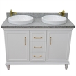 49 in. Double Wooden Vanity White with Gray Granite Round Sink