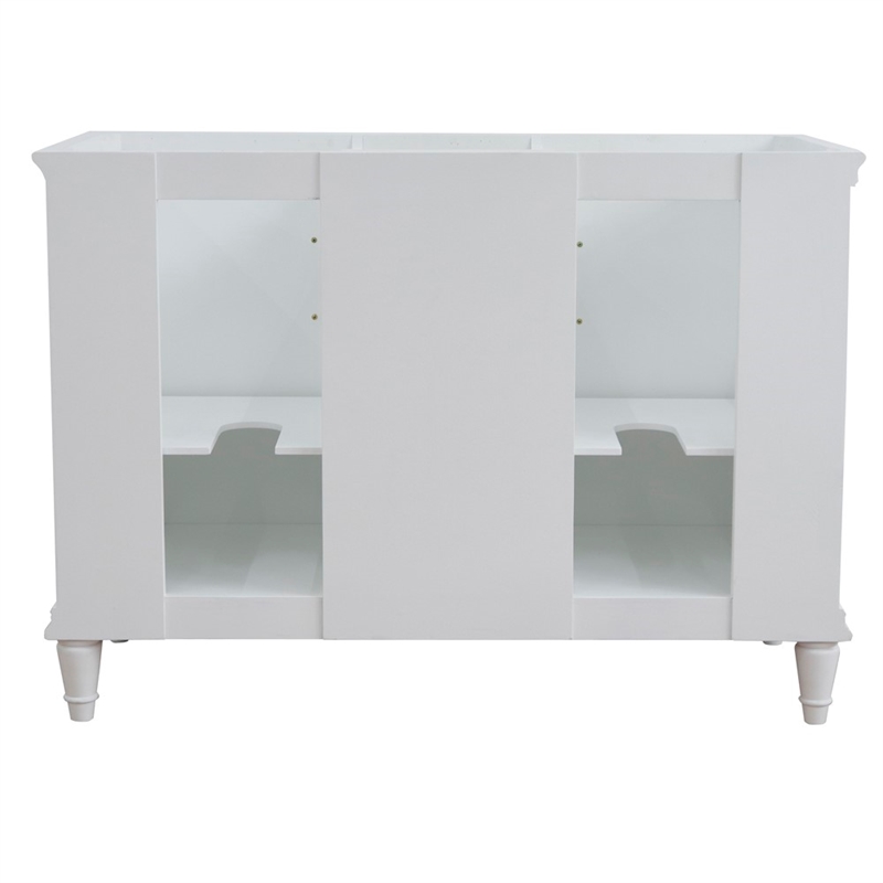 49 in. Double Wooden Vanity White with Gray Granite Round Sink
