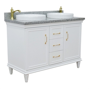 49 in. Double Wooden Vanity White with Gray Granite Round Sink