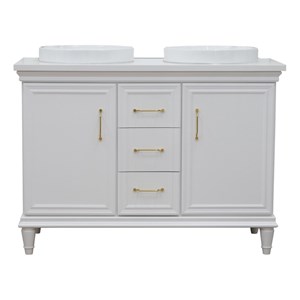 49 in. Double Wooden Vanity White with White Quartz Round Sink
