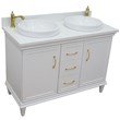 49 in. Double Wooden Vanity White with White Quartz Round Sink