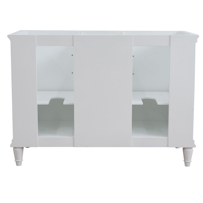 49 in. Double Wooden Vanity White with White Quartz Round Sink