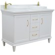49 in. Double Wooden Vanity White with White Quartz Round Sink