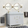 49 in. Double Wooden Vanity White with White Quartz Round Sink