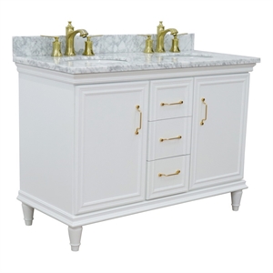 49 in. Double Wooden Vanity White with White Carrara Oval Sink