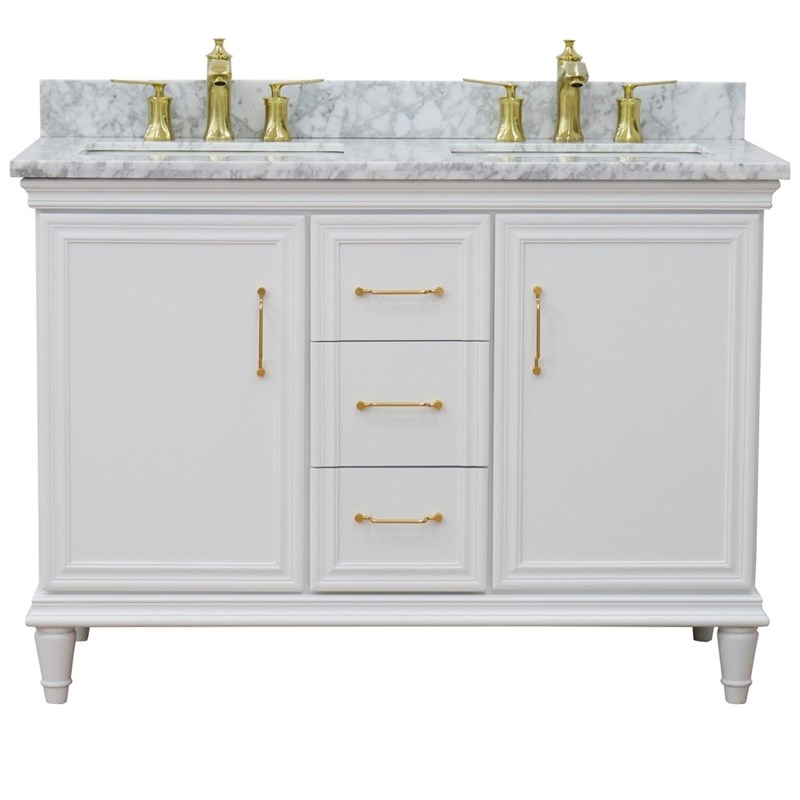 49 in. Double Wooden Vanity White with White Carrara Rectangle Sink