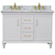 49 in. Double Wooden Vanity White with White Carrara Rectangle Sink