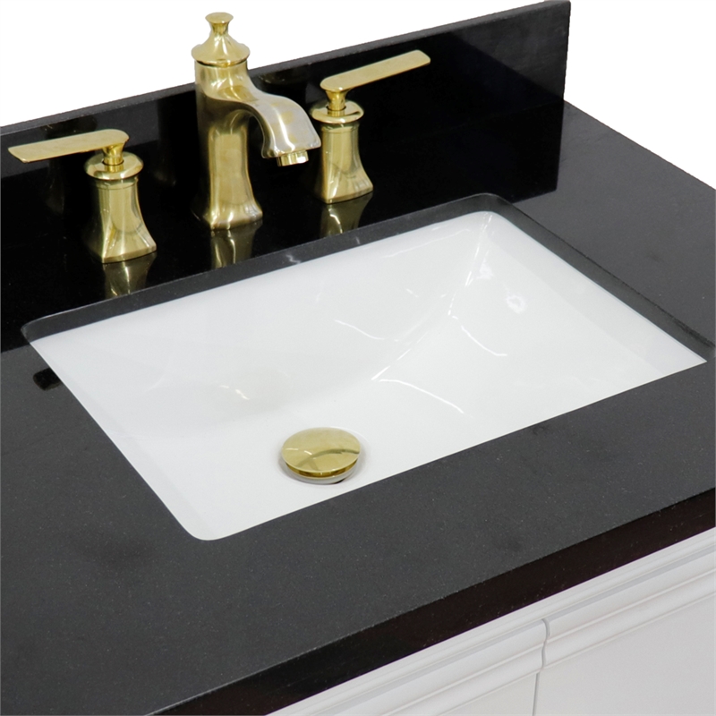31 in. Single Wooden Vanity  White with Black Galaxy Rectangle Sink