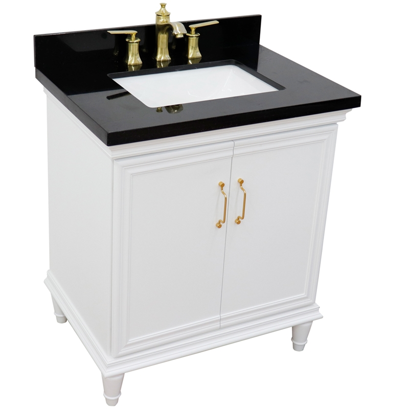 31 in. Single Wooden Vanity  White with Black Galaxy Rectangle Sink