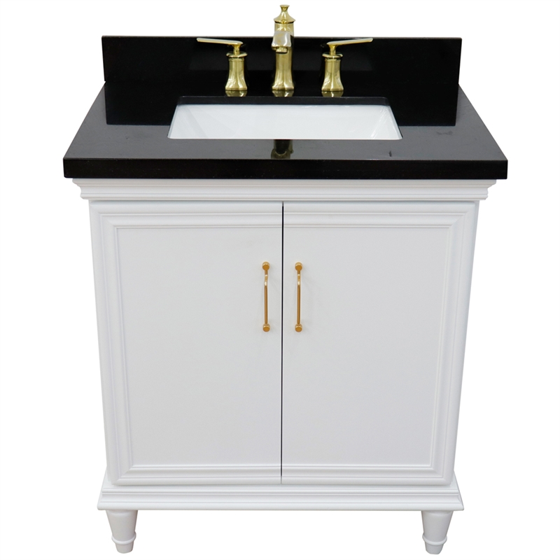 31 in. Single Wooden Vanity  White with Black Galaxy Rectangle Sink