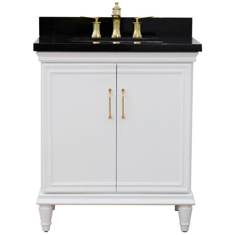 31 in. Single Wooden Vanity  White with Black Galaxy Rectangle Sink