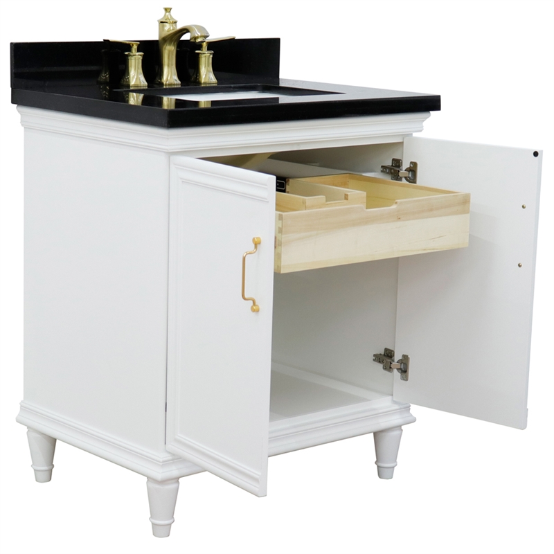 31 in. Single Wooden Vanity  White with Black Galaxy Rectangle Sink