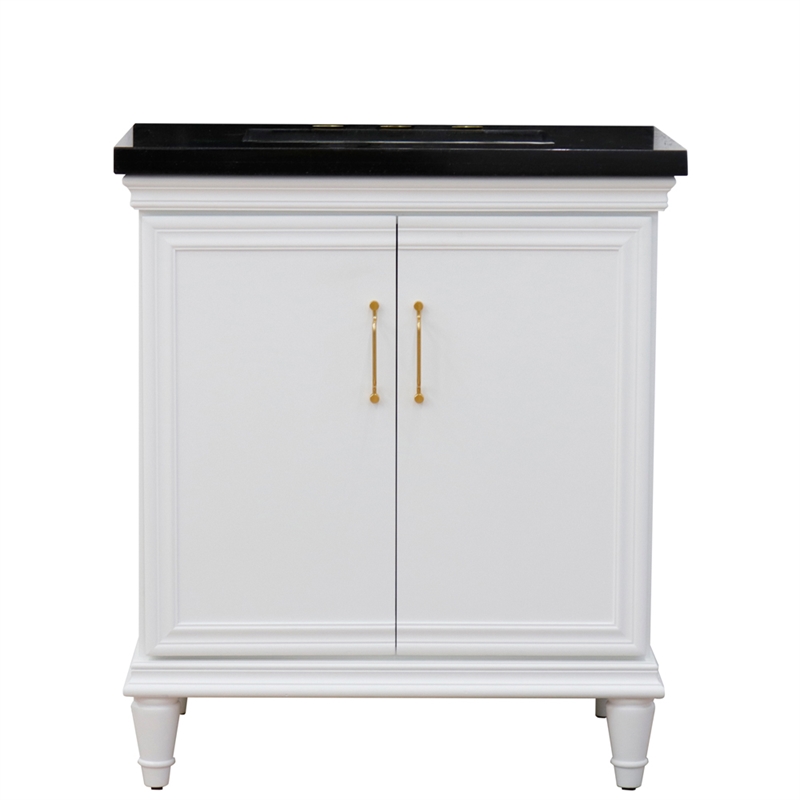 31 in. Single Wooden Vanity  White with Black Galaxy Rectangle Sink