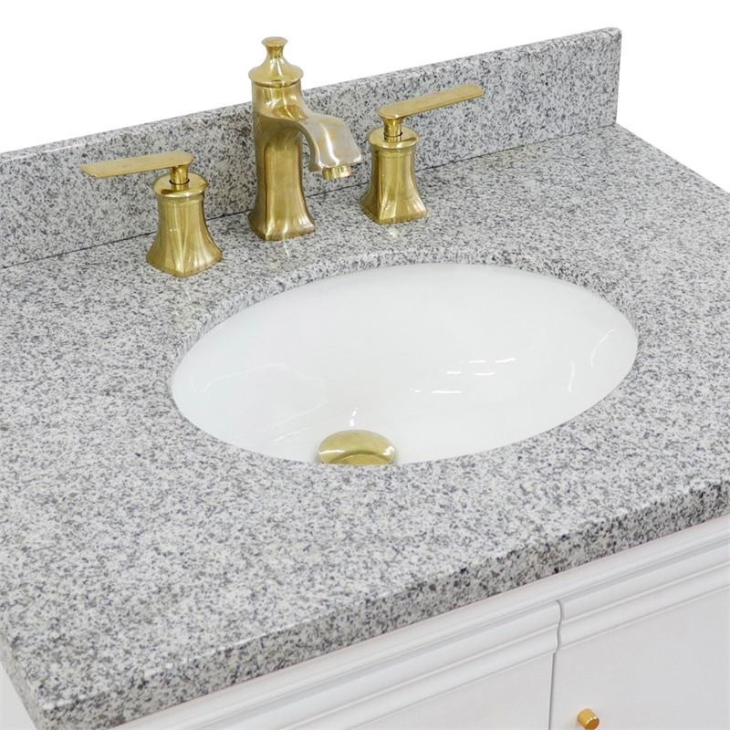 31 in. Single Wooden Vanity  White with Gray Granite Oval Sink