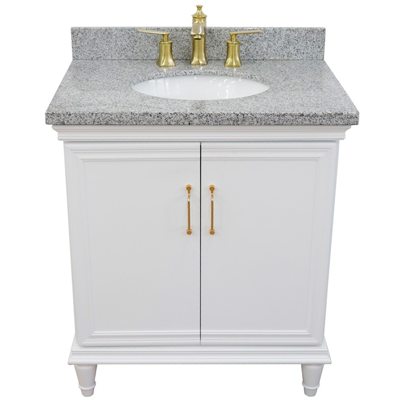 31 in. Single Wooden Vanity  White with Gray Granite Oval Sink