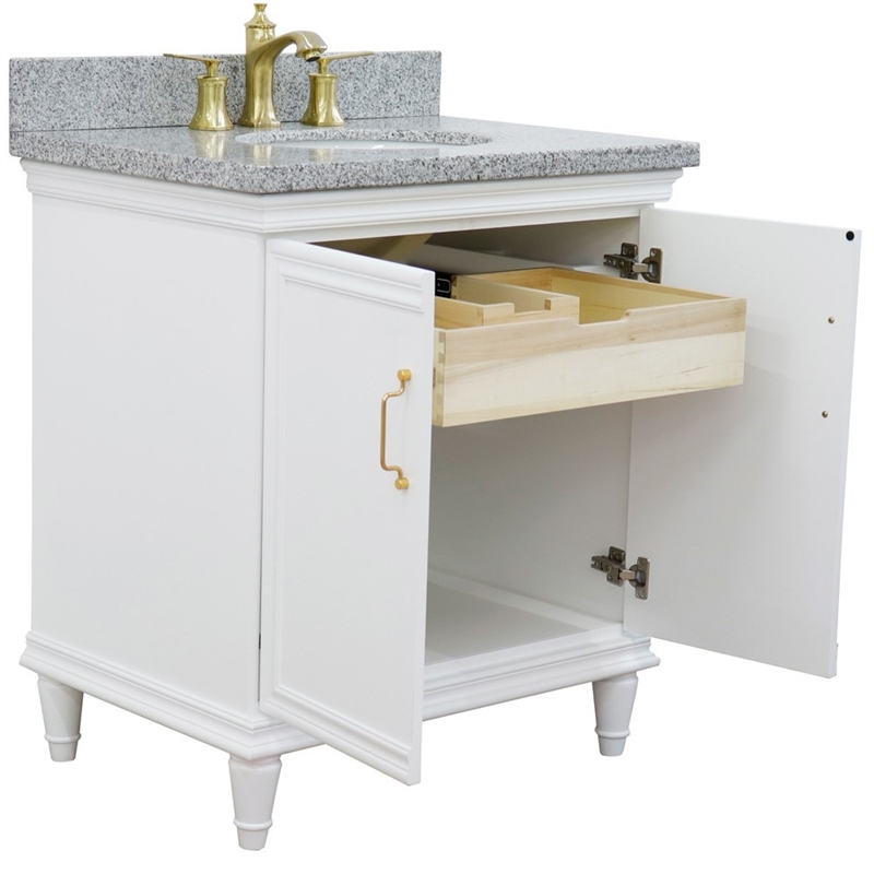 31 in. Single Wooden Vanity  White with Gray Granite Oval Sink