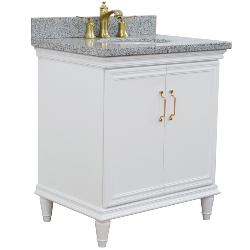 31 in. Single Wooden Vanity  White with Gray Granite Oval Sink