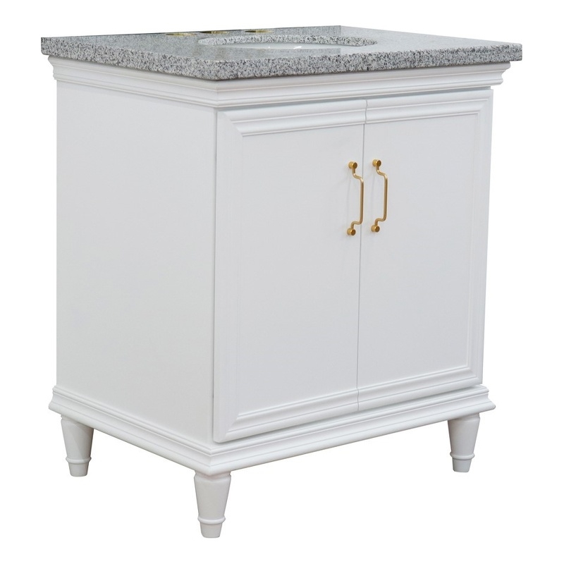 31 in. Single Wooden Vanity  White with Gray Granite Oval Sink