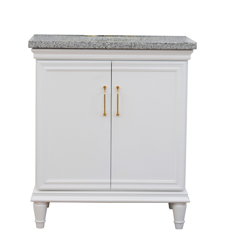 31 in. Single Wooden Vanity  White with Gray Granite Oval Sink