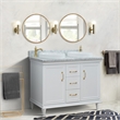 49 in. Double Wooden Vanity White with White Carrara Round Sink