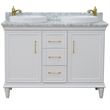 49 in. Double Wooden Vanity White with White Carrara Round Sink
