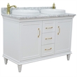 49 in. Double Wooden Vanity White with White Carrara Round Sink
