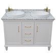 49 in. Double Wooden Vanity White with White Carrara Round Sink