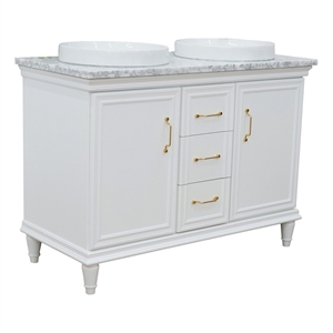 49 in. Double Wooden Vanity White with White Carrara Round Sink