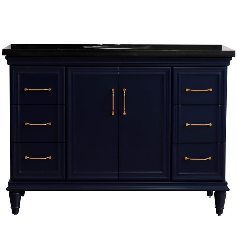 49 in. Single Wooden Vanity  Blue with Black Galaxy Granite Oval Sink