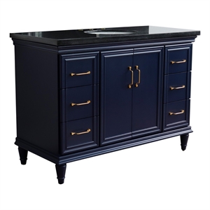 49 in. Single Wooden Vanity  Blue with Black Galaxy Granite Oval Sink