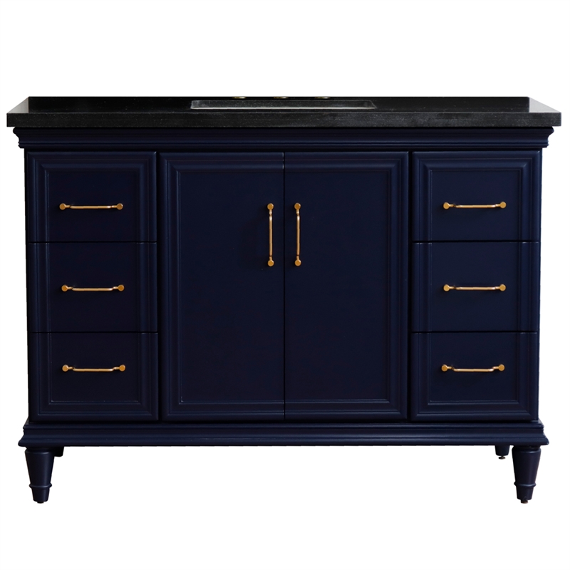 49 in. Single Wooden Vanity  Blue with Black Galaxy Granite Rectangle Sink
