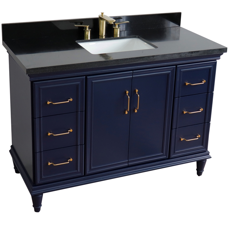 49 in. Single Wooden Vanity  Blue with Black Galaxy Granite Rectangle Sink