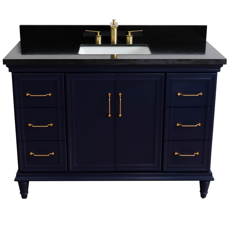 49 in. Single Wooden Vanity  Blue with Black Galaxy Granite Rectangle Sink