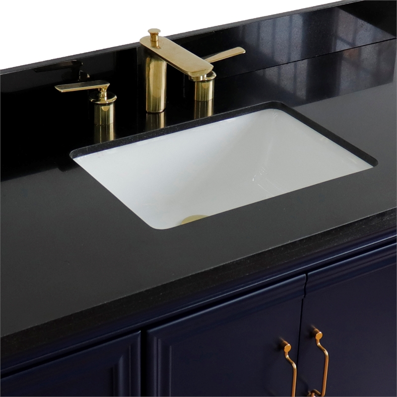 49 in. Single Wooden Vanity  Blue with Black Galaxy Granite Rectangle Sink
