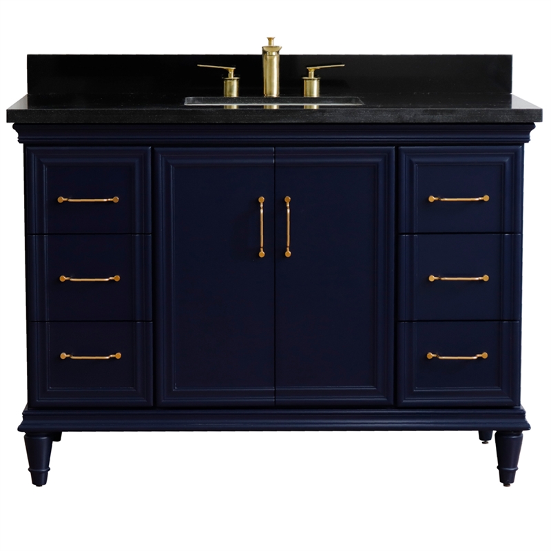 49 in. Single Wooden Vanity  Blue with Black Galaxy Granite Rectangle Sink