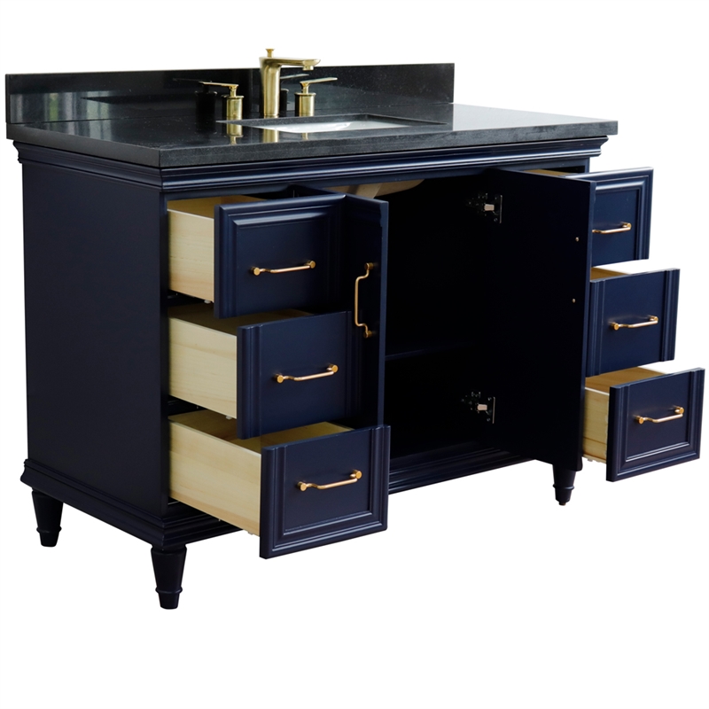 49 in. Single Wooden Vanity  Blue with Black Galaxy Granite Rectangle Sink