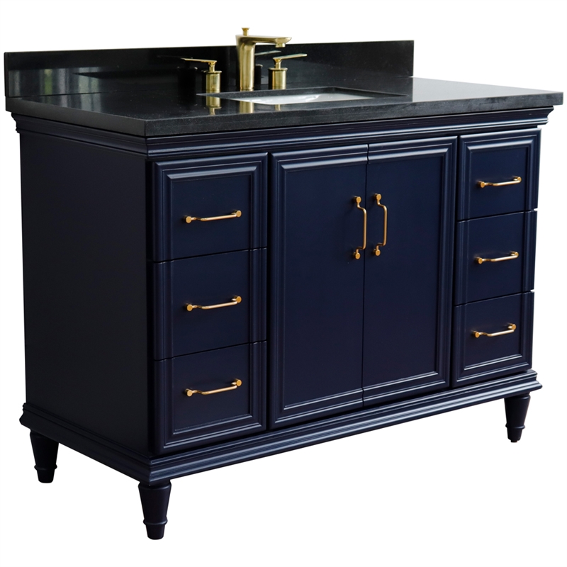 49 in. Single Wooden Vanity  Blue with Black Galaxy Granite Rectangle Sink