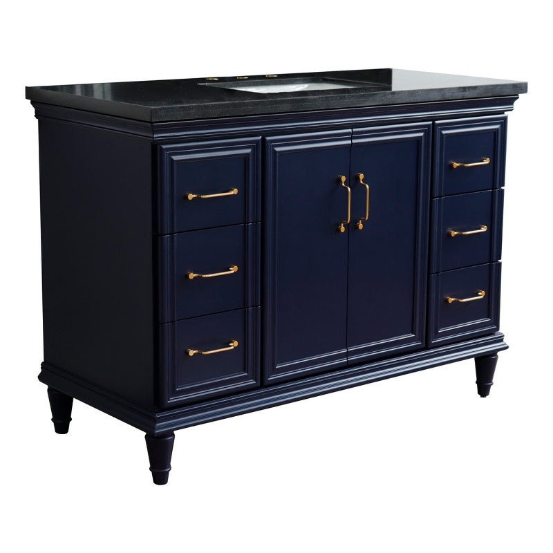 49 in. Single Wooden Vanity  Blue with Black Galaxy Granite Rectangle Sink