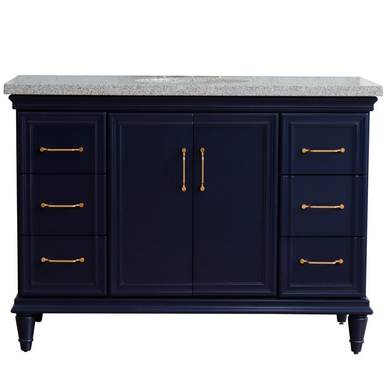 49 in. Single Wooden Vanity  Blue with Gray Granite Oval Sink